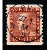 F.186a, 30 öre Gustaf V, profil vänster, ARVIKA 27-1-34 [S/VÄR]