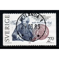 F.1249, 2.70 kr Traktat Sverige-USA 1783, VETLANDA 24-3-83 [F/SM], första dagen