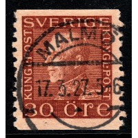 F.186b, 30 öre Gustaf V profil vänster, MALMÖ 17-3-27