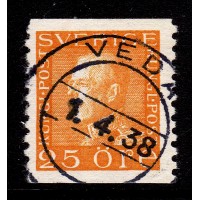 F.184, 25 öre Gustaf V profil vänster, VEDA 1-4-38 [Y/Å]