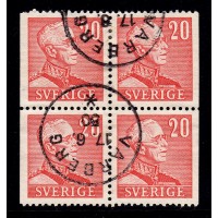F.276BB, 20 öre Gustaf V typ II, VARBERG 17-6-50 [N/HA], 4-block
