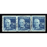 F.151Ac, 20 öre Gustaf V - en face, SUNDSVALL 6-11-20 [Y/M], 3-strip