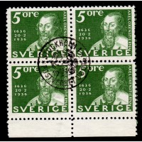 F.246C, 5 öre Postverket 300 år, STOCKHOLM 20-2-36, 4-block