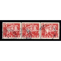 F.248Av, 15 öre Postverket 300 år, HÄLSNINGBORG 3-4-36 [X/HÄL], 3-strip, höger märke med vit framhov