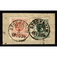 F.30+33, 5+20 öre Circle type perf.13, STOCKHOLM 3-10-84, piece