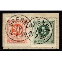 F.30+46, 5+20 öre Circle type perf.13 & PH, GRENNA 19-7-86 [F/SM], mixed issues, piece